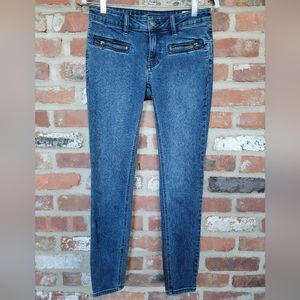 New Free People Jet Zipped Pockets Cuffs Blue Low Rise Skinny Jeans  | sz 27